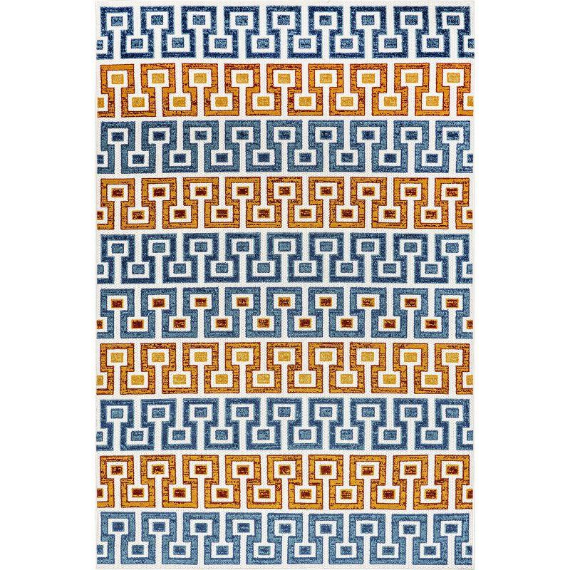 Sleek Mediterranean Elegance 5' x 8' Blue Synthetic Area Rug