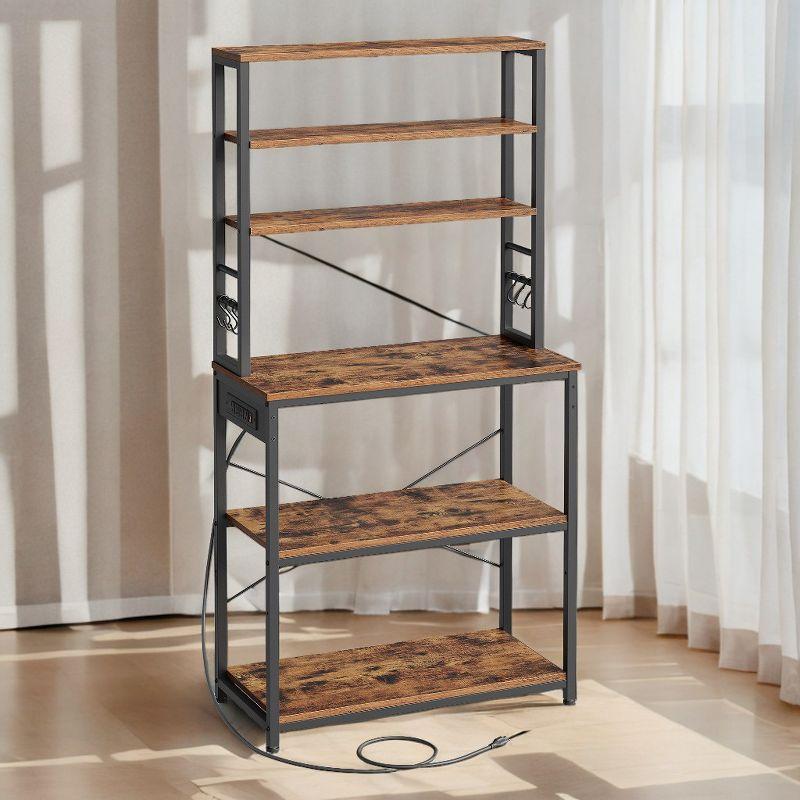 Brown Adjustable 6-Tier Steel Kitchen Baker's Rack with Power Outlet