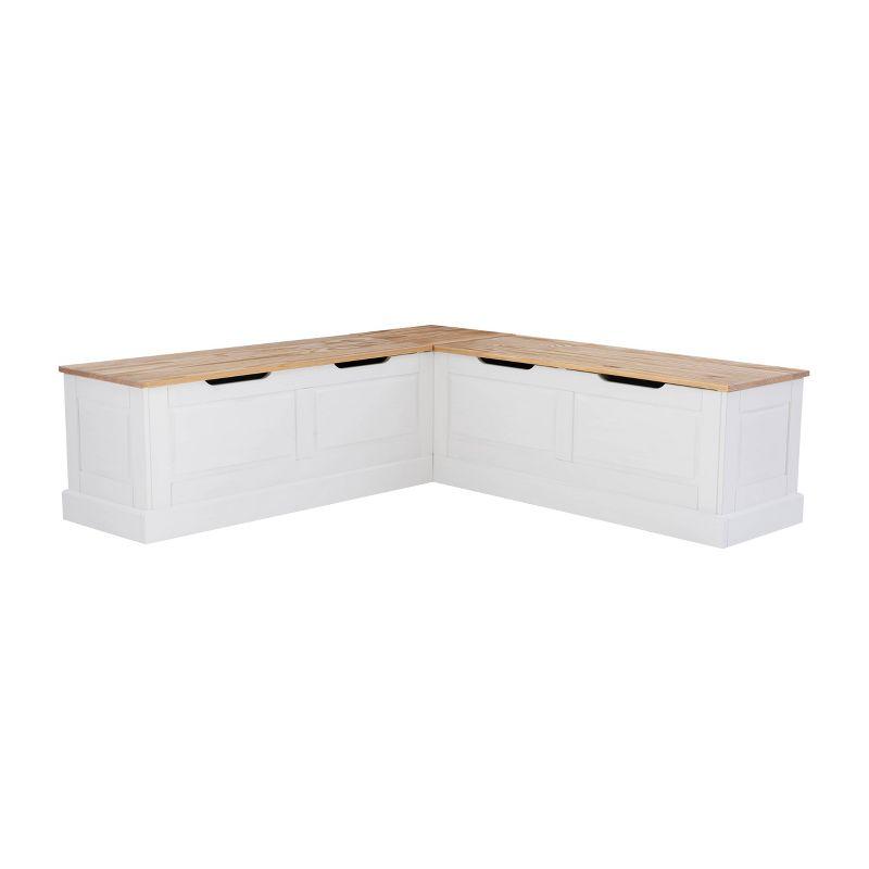 Tobin Traditional Solid Wood Backless Storage Corner Nook Breakfast Bench Cushion Natural/White - Linon: Pine Lift-Top Banquette with Hinged Lid