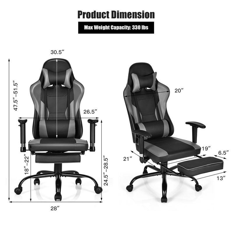 Black and Gray PVC Leather Racing Gaming Chair with Footrest