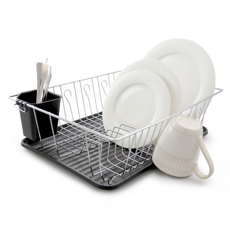 Better Chef 16 Inch Chrome Dish Rack with Black Draining Tray