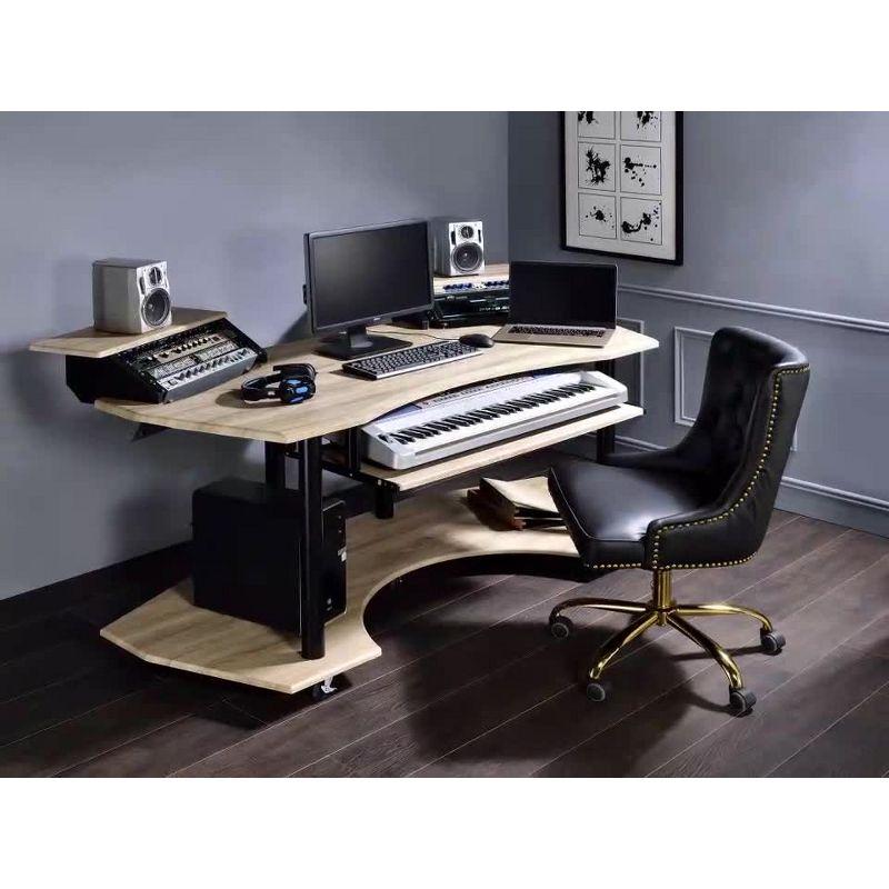 Acme Furniture Eleazar 2 Stands Computer Desk Black Oak: Metal Frame, Veneer Surface, Hutch Storage, 71"W x 40"D