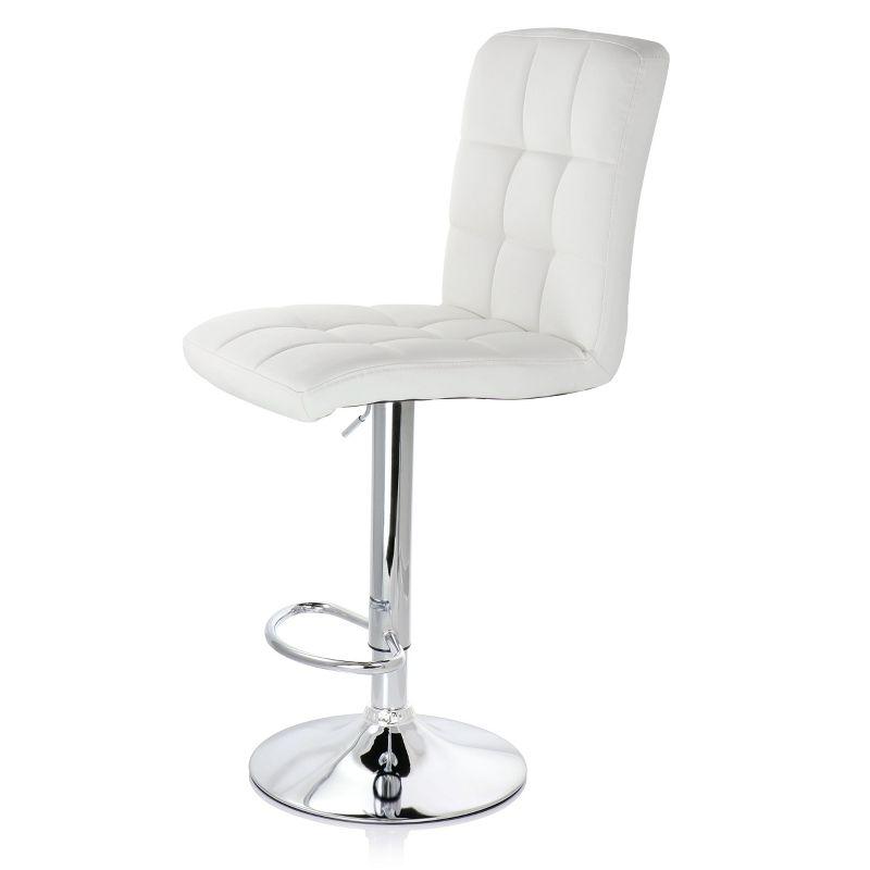 Elama White Square Tufted Faux Leather Adjustable Swivel Bar Stool