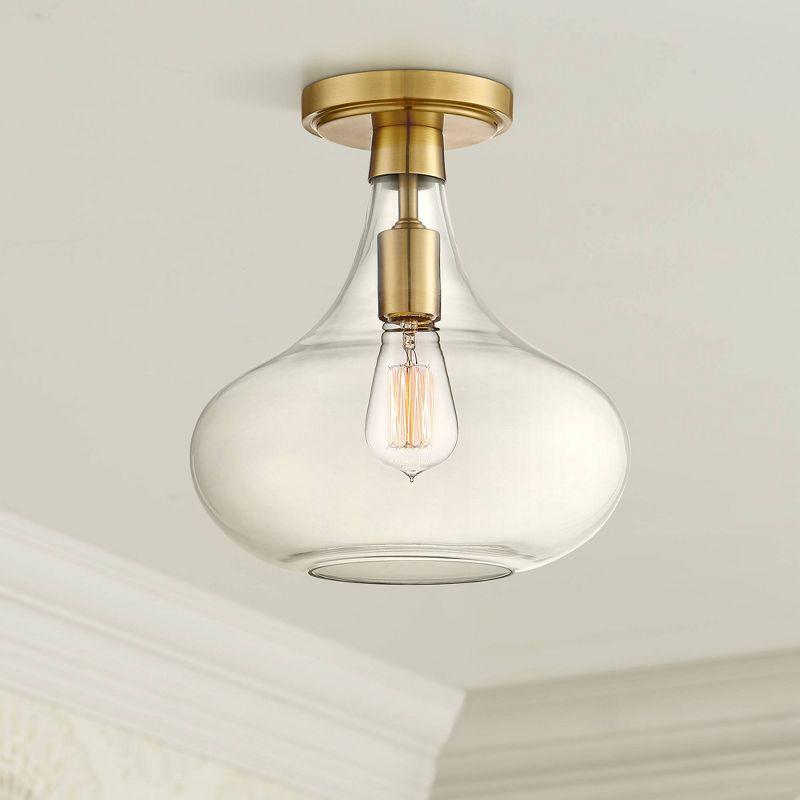 Possini Euro Design Cecil Modern Ceiling Light Semi Flush Mount Fixture 11" Wide Warm Brass Clear Glass for Bedroom Kitchen Living Room Hallway House