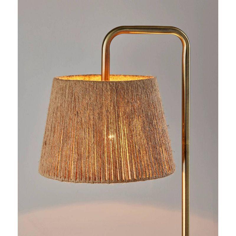 Adesso Tahoma Floor Lamp Antique Brass: Rustic Charm, 59" Tall, Light Brown Rope Shade, UL Listed