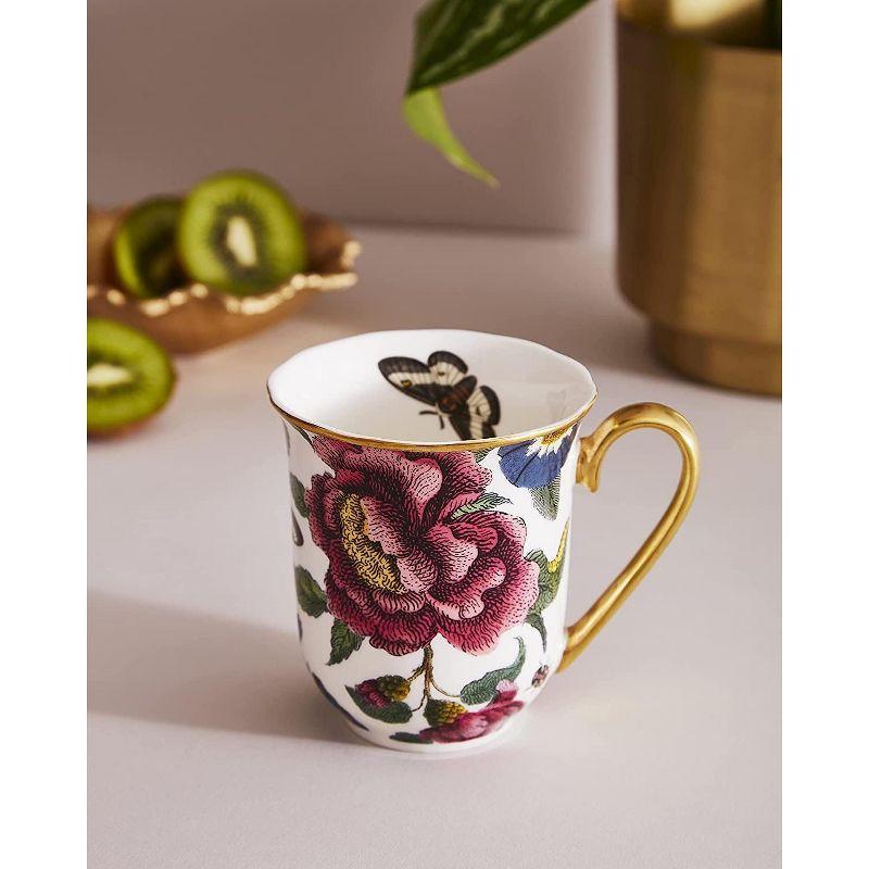 White Floral Ceramic Mug with Gold Handle, 12 Ounce