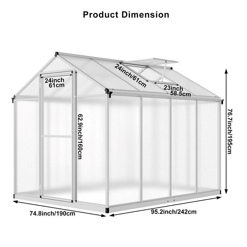 6x8 FT Greenhouse for Outdoors, Polycarbonate Greenhouse with Quick Setup Structure and Roof Vent