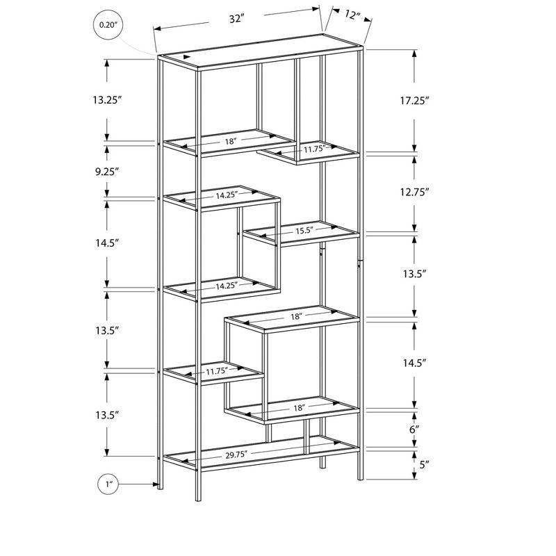 Monarch Specialties Bookshelf Bookcase Etagere 72InchH Office Bedroom Metal Tempered Glass Grey Clear Contemporary Modern