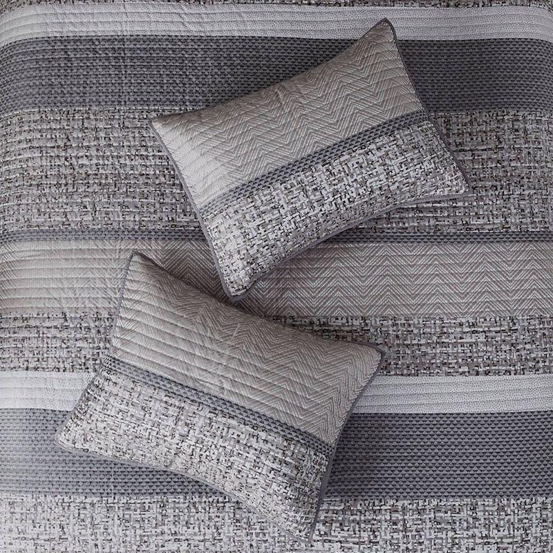 Gray King Reversible Jacquard Microfiber Quilt Set