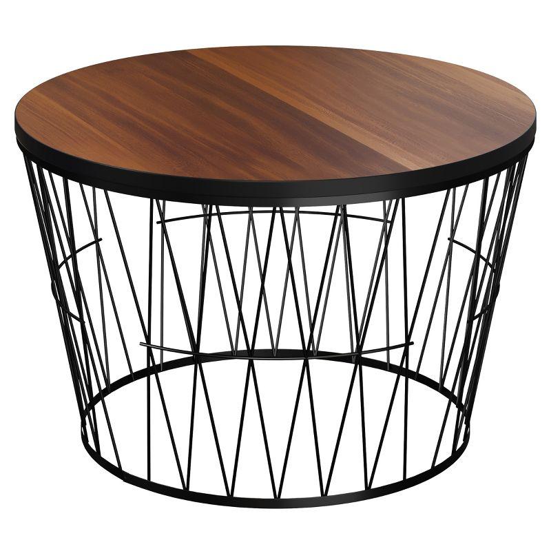 Round Coffee Table with Geometric Metal Base – Small Modern Accent Table for Living Room – Mid-Century Coffee Table by Lavish Home (Brown/Black)