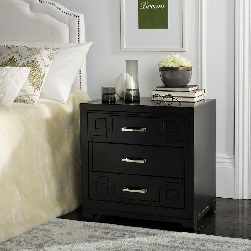 Raina 3 Drawer Greek Key Nightstand - FOX6278 - Black - Safavieh Couture