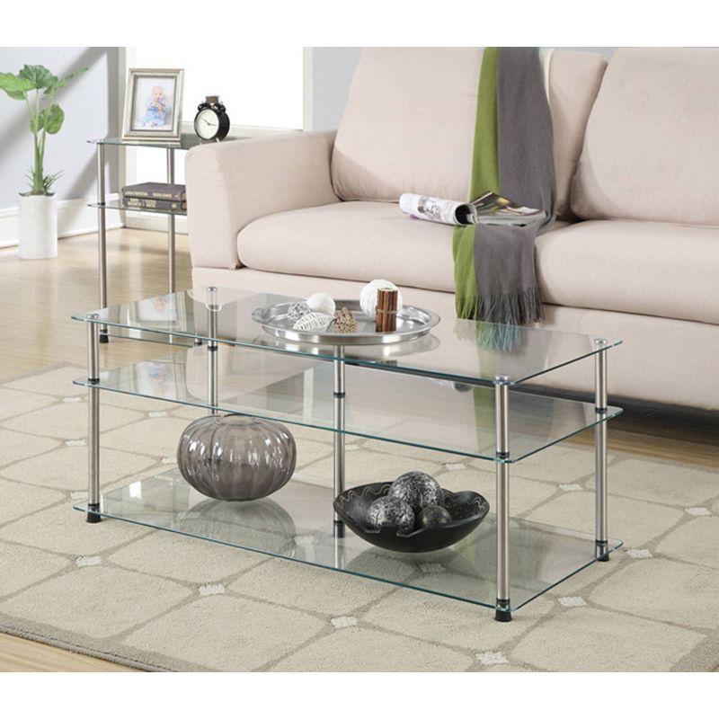 Modern Rectangular Glass 3-Tier Coffee Table with Stainless Steel Poles