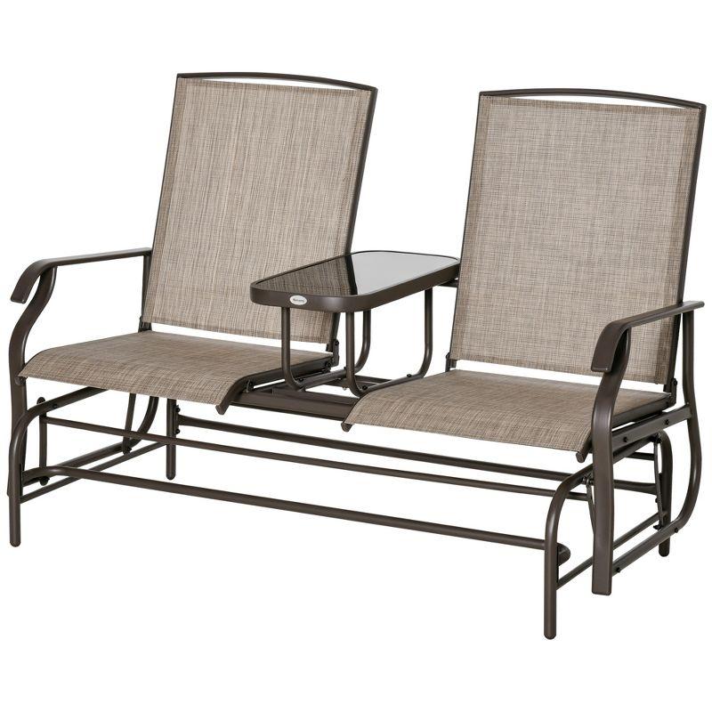 Outsunny 2-Person Outdoor Glider Bench w/ Center Table, Steel Frame for Backyard Garden Porch