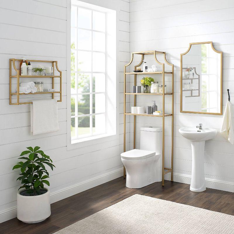 Crosley Aimee Wall Shelf Gold: Modern Luxury Storage with Tempered Glass, Steel Frame, Open Design