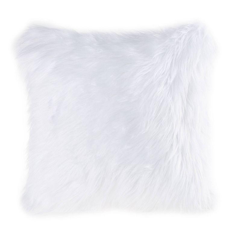 22'' White Faux Fur Square Pillow Set with Suede Back