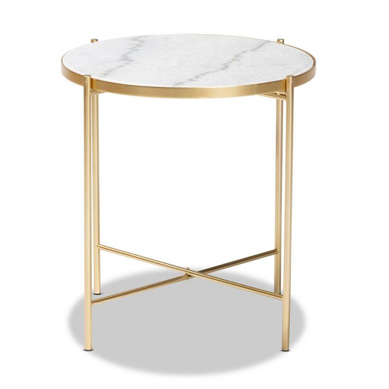 Maddock Metal End Table with Marble Top: No Assembly, Round Side Table - Baxton Studio