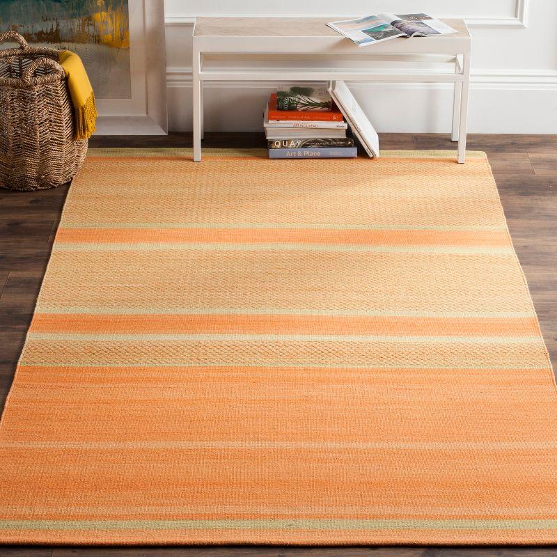 Bennett Hand Woven Flat Weave Wool/Cotton Striped Rug in Orange/Lime