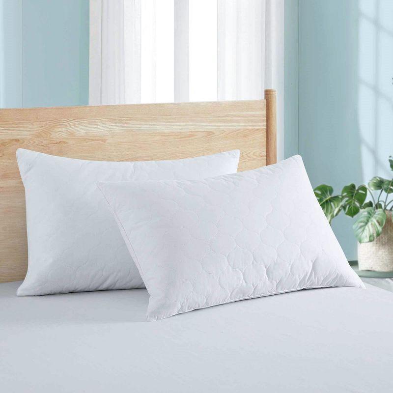 Peace Nest Goose Feather Down Pillow White Quilted Cotton Cover Set of 2, WaterDrop, Standard/Queen