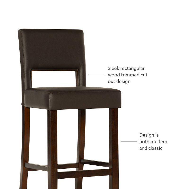 Linon 30" Vega Padded Back and Seat Faux Leather Barstool Hardwood/Espresso : Upholstered, Armless, Fixed Height