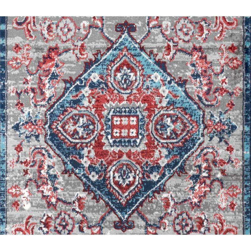 2'x8' Modern Persian Vintage Medallion Runner Rug, Red/Navy - JONATHAN Y