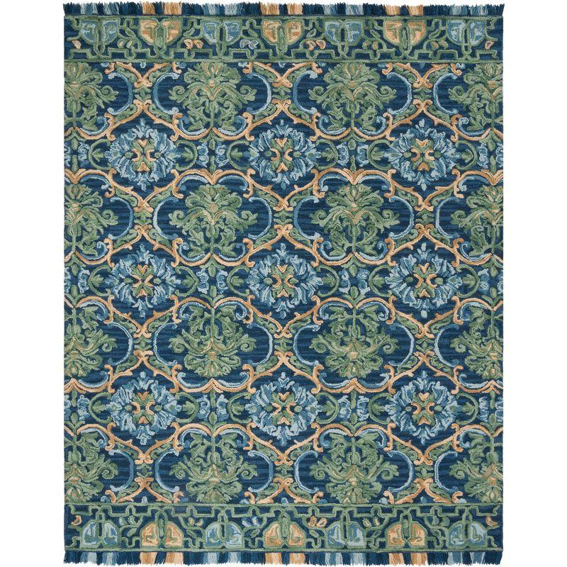 Blossom BLM422 Hand Tufted Area Rug - Navy/Green - 8'x10' - Safavieh.