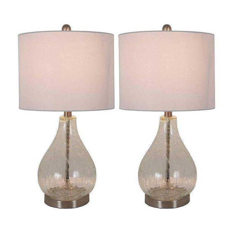 Decor Therapy (Set of 2) Crackled Teardrop Table Lamps: Modern Desk Lamp, 3-Way Switch, Linen Shade, UL Listed