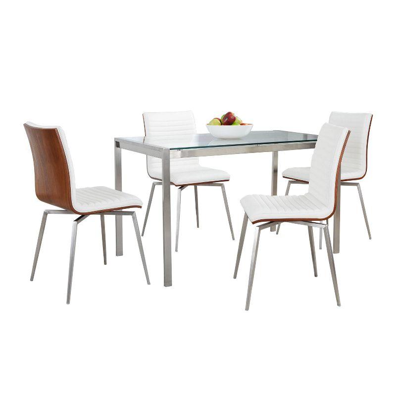 5-Piece White Faux Leather and Glass Dining Set