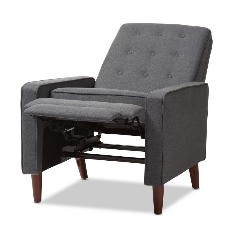 Mathias Mid Century Modern Lounge Chair - Baxton Studio: Recliner, Footrest, Walnut Legs