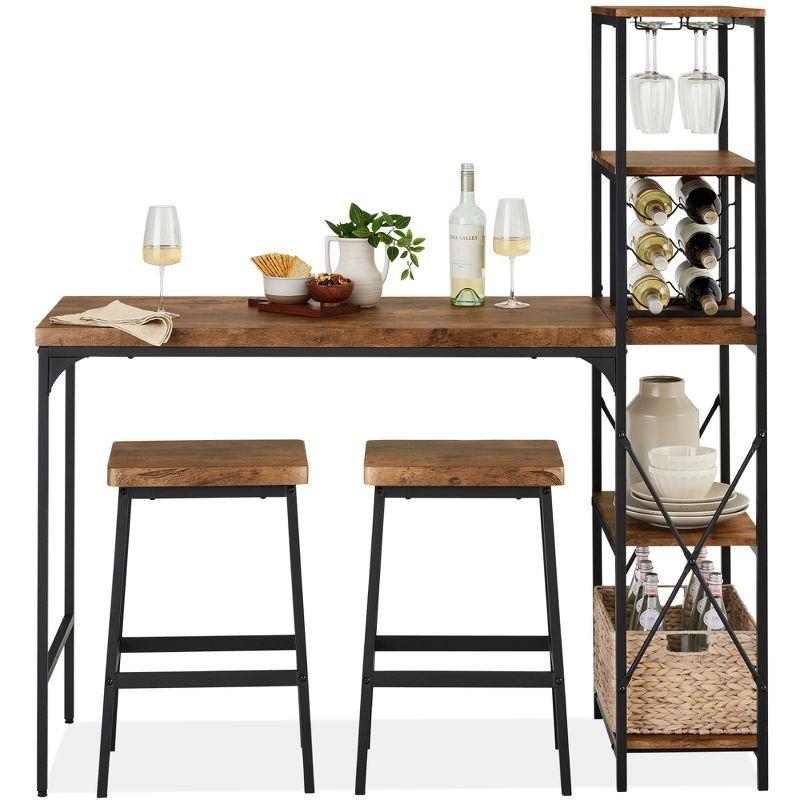 Brown Engineered Wood and Metal 3-Piece Bar Height Dining Set with Shelves