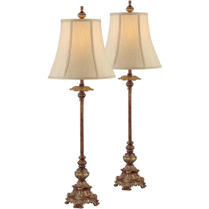 Regency Hill Juliette 36 1/2" Tall Skinny Large Buffet Traditional End Table Lamps Set of 2 Brown Light Bronze Finish Living Room Bedroom Bedside