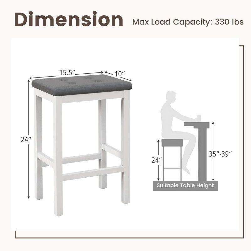 Set of 2 Gray and White Wood Bar Stools with Padded Seats