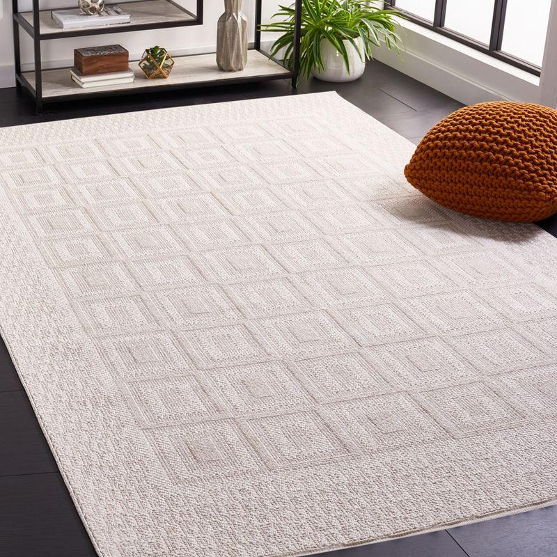 Ivory Geometric Flat Woven Synthetic Area Rug