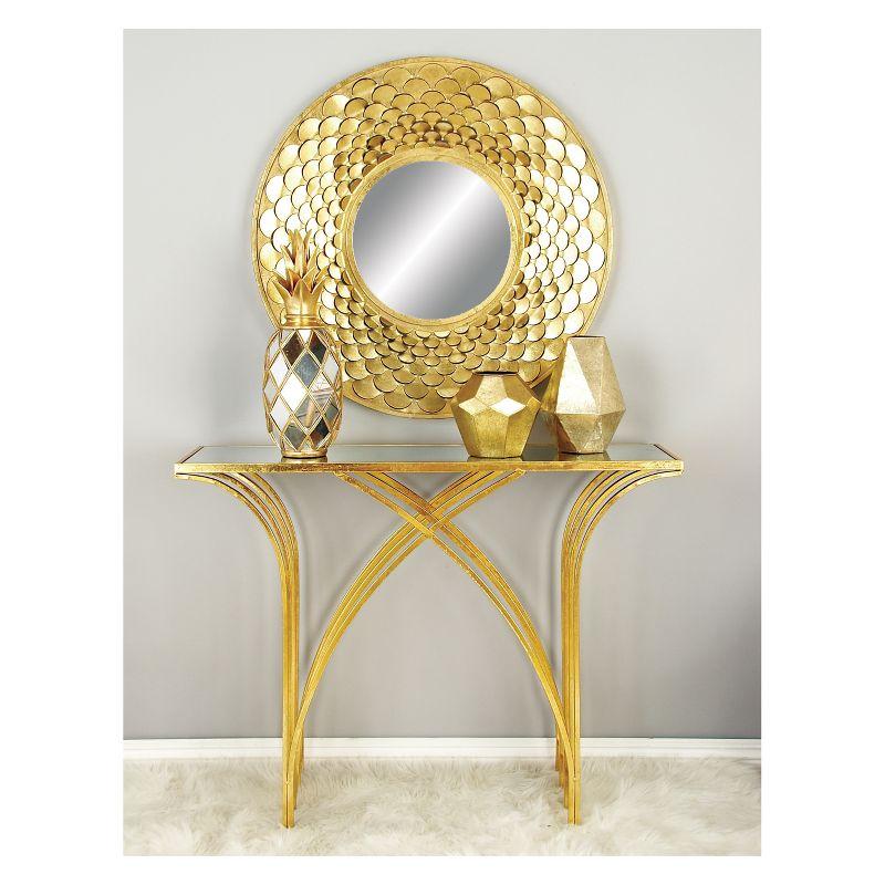 Elegant Gold Metal & Mirrored Glass Art Deco Console Table