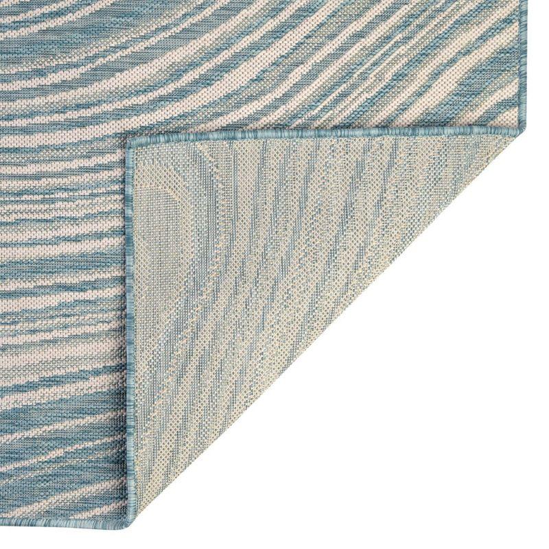 Light Aqua Abstract Flat Woven Outdoor Runner Rug