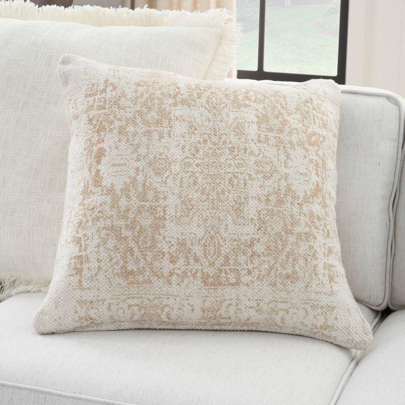 Ivory Beige Cotton Vintage-Inspired 20'' Square Throw Pillow