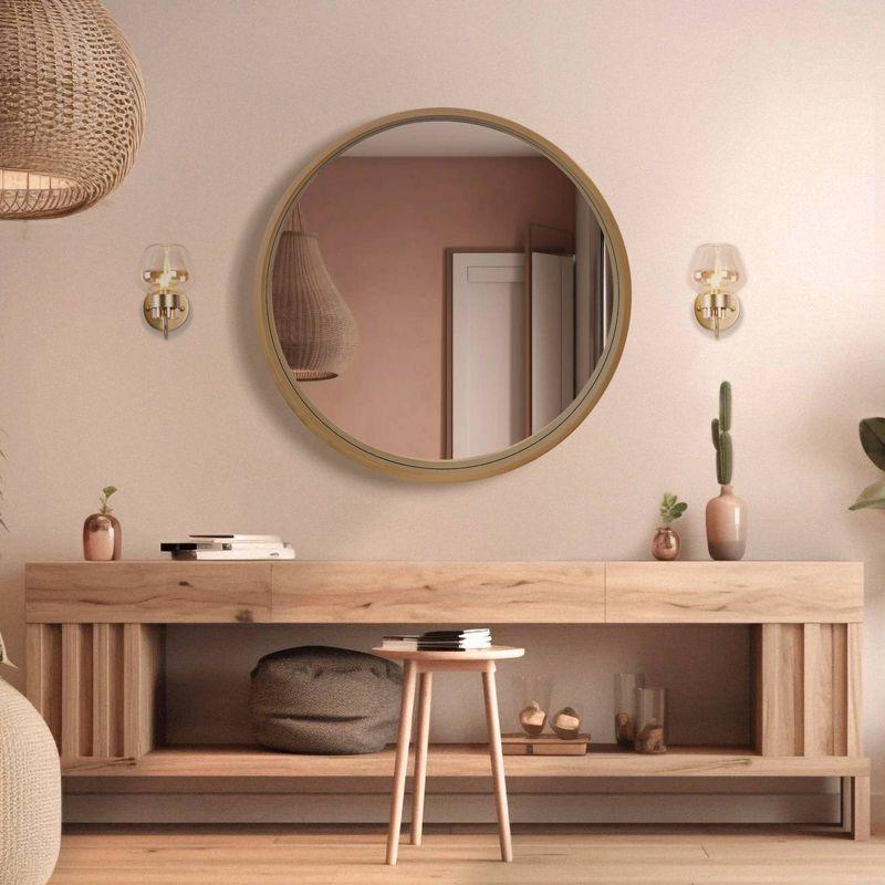 28" Wood Round Mirror Natural - WallBeyond: Pine Frame, 27" Diameter, Modern Decor, Wall Mount