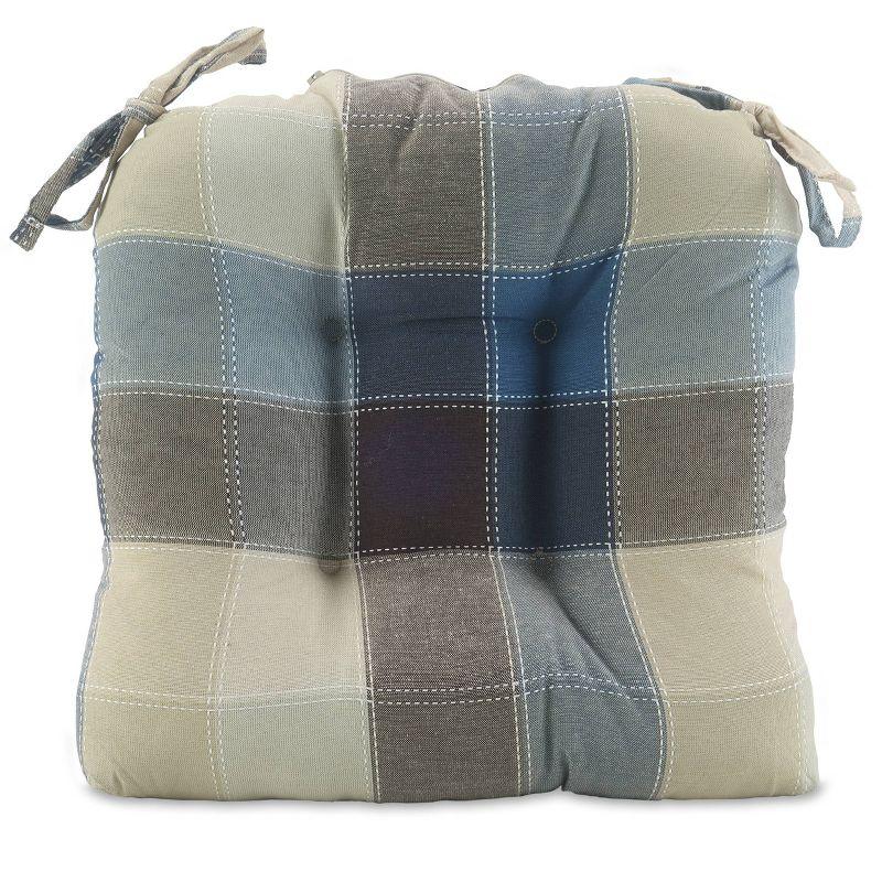 Cobalt Harris Plaid Woven Plaid Chair Pads with Tiebacks (Set Of 4) - Essentials