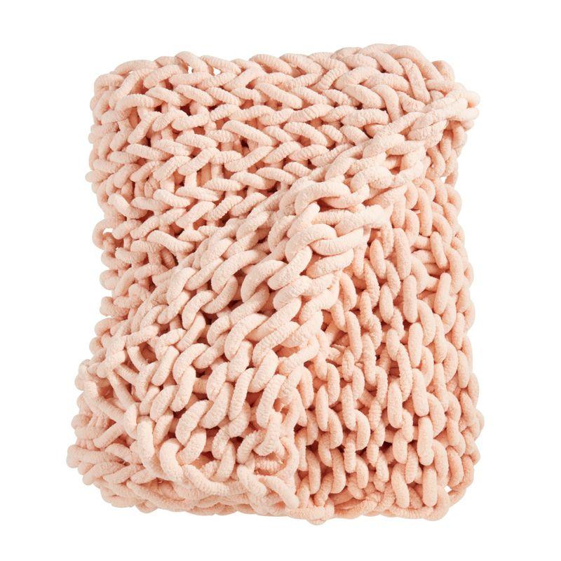 Pink Chunky Knit Cozy Throw Blanket, 50"x60"