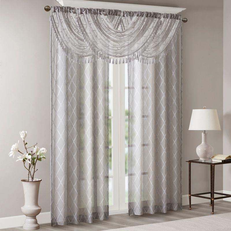 Madison Park Irina Diamond Sheer Embroidered Single Waterfall Valance