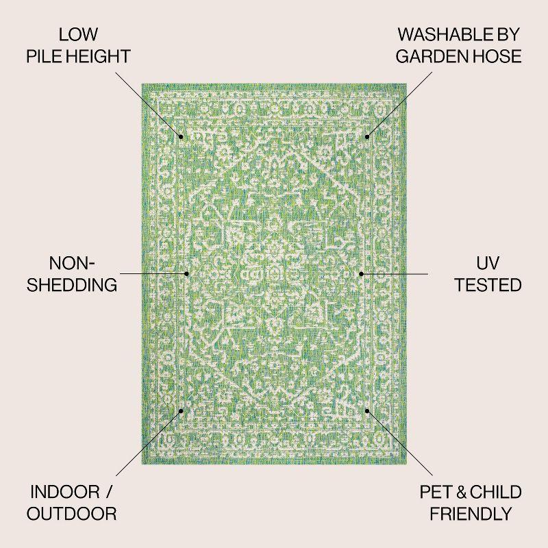 4' x 6' Malta Bohemian Medallion Textured Weave Indoor/Outdoor Area Rug, Cream/Green - JONATHAN Y