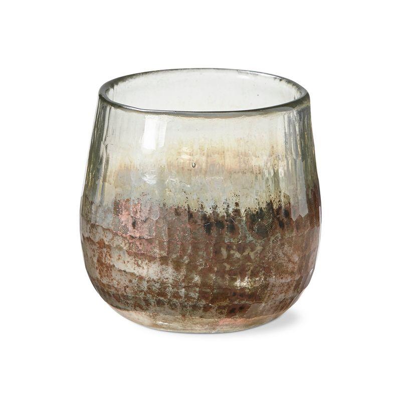 Luminous Brown and Clear Glass Tealight Holder, 3.9"