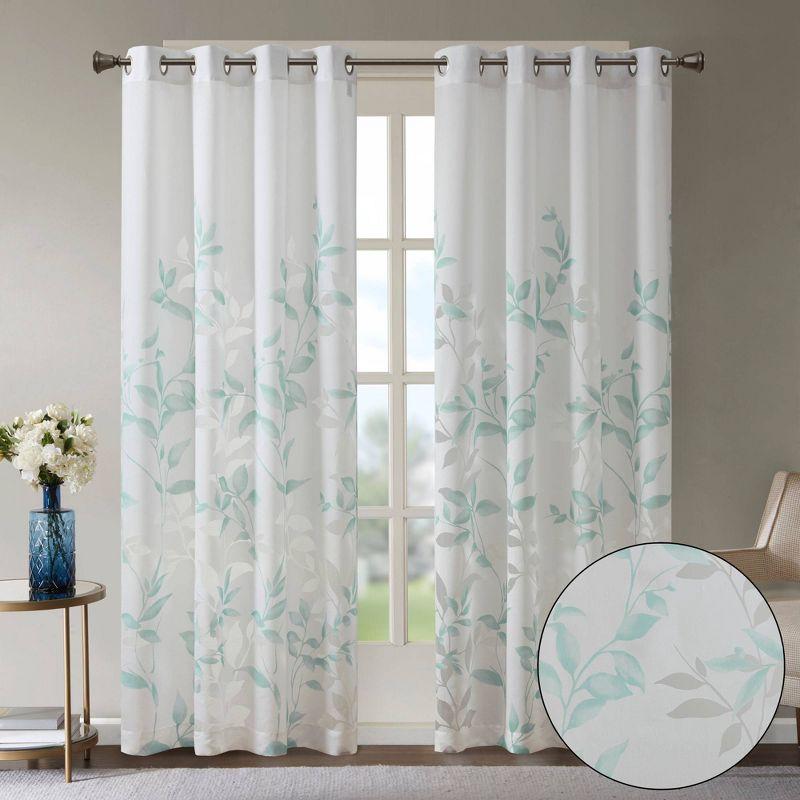 Cecily Floral Printed Burnout Sheer Grommet Single Curtain Panel