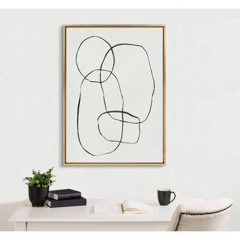 28" x 38" Sylvie 871 Modern Circles Framed Canvas Gold - Kate & Laurel All Things Decor: Contemporary Wall Art, Linen Texture