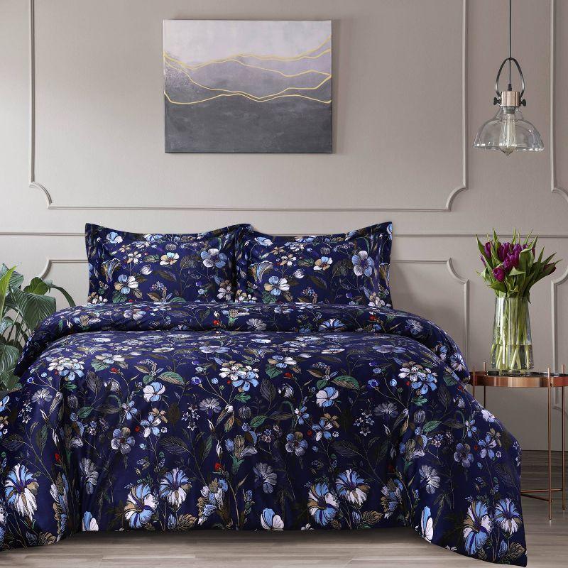 Amara Indigo Twin Velvet Floral Duvet Cover Set