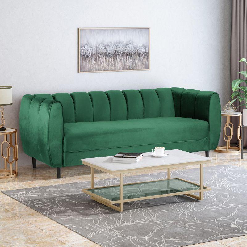 Christopher Knight Home Bobran Modern Wood and Velvet 3 Seater Sofa