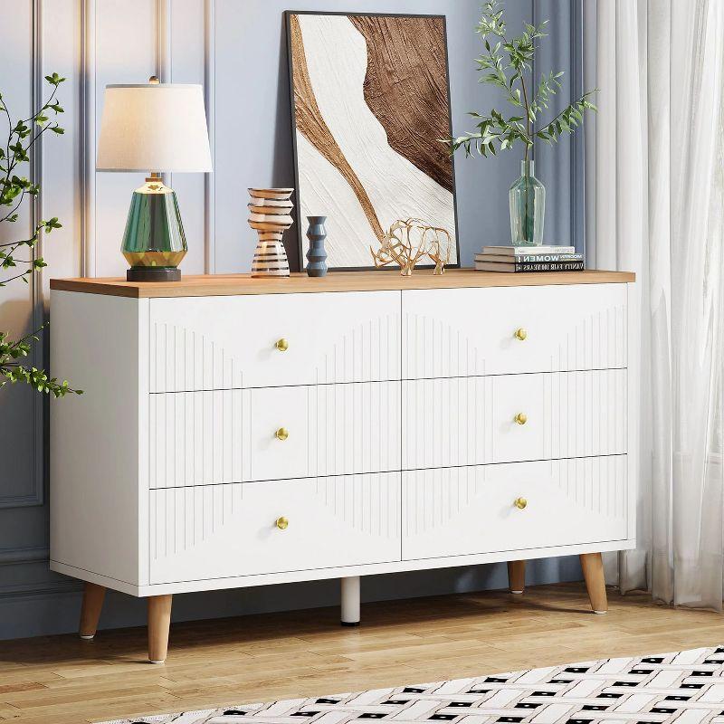 Hommoo 47 Inches Long 6 Drawer Double Dresser White