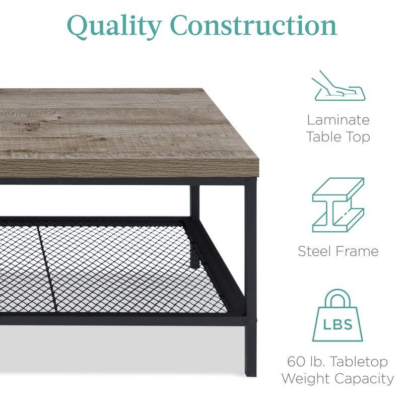 Best Choice Products 44in 2-Tier Modern Industrial Rectangular Wood Coffee Table w/ Mesh Shelf, Metal Frame