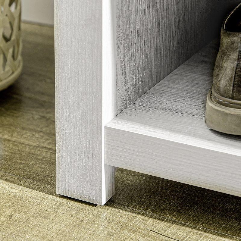 HOMCOM Hall Tree with Shoe Storage Bench, Entryway Bench with Coat Rack, Accent Coat Tree with Adjustable Shelves for Mud Room, Distressed White