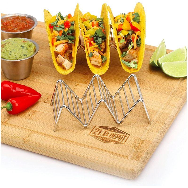 2 Lb Depot Premium Stainless Steel Stackable Taco Holders - Holds 2-5 Hard or Soft Tacos, Five Styles Available - Set of 2