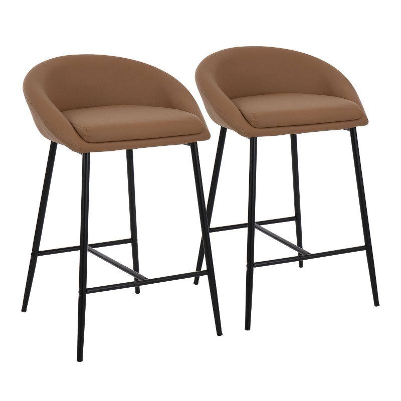 Camel Faux Leather Counter Stools with Black Metal Frame, Set of 2